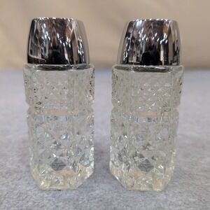 Anchor Hocking Glass Salt Pepper Shakers Diamond Cut Textured Tops Made in USA
